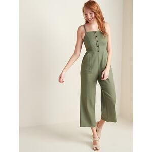 Old Navy Olive Green Linen-Blend Wide-Leg Jumpsuit